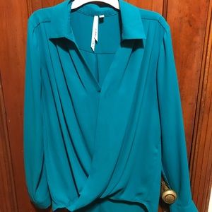 Beautiful teal draped collared blouse